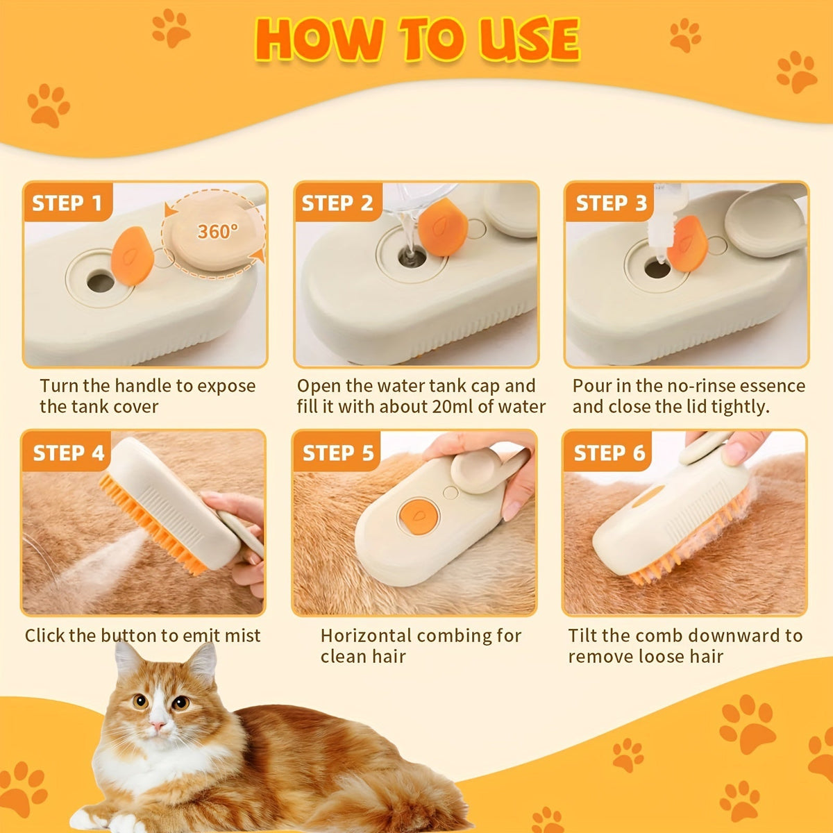 3-In-1 Rechargeable Steam Pet Brush